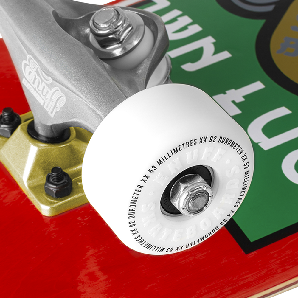 Enuff Lucky Cat Complete Skateboard 8" Red - wheel detail